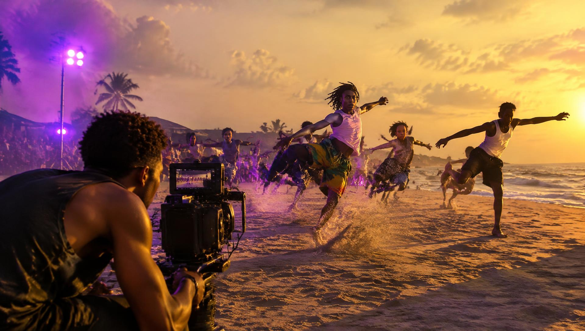 Ghanaian youth dancers filmed on Kokrobite beach